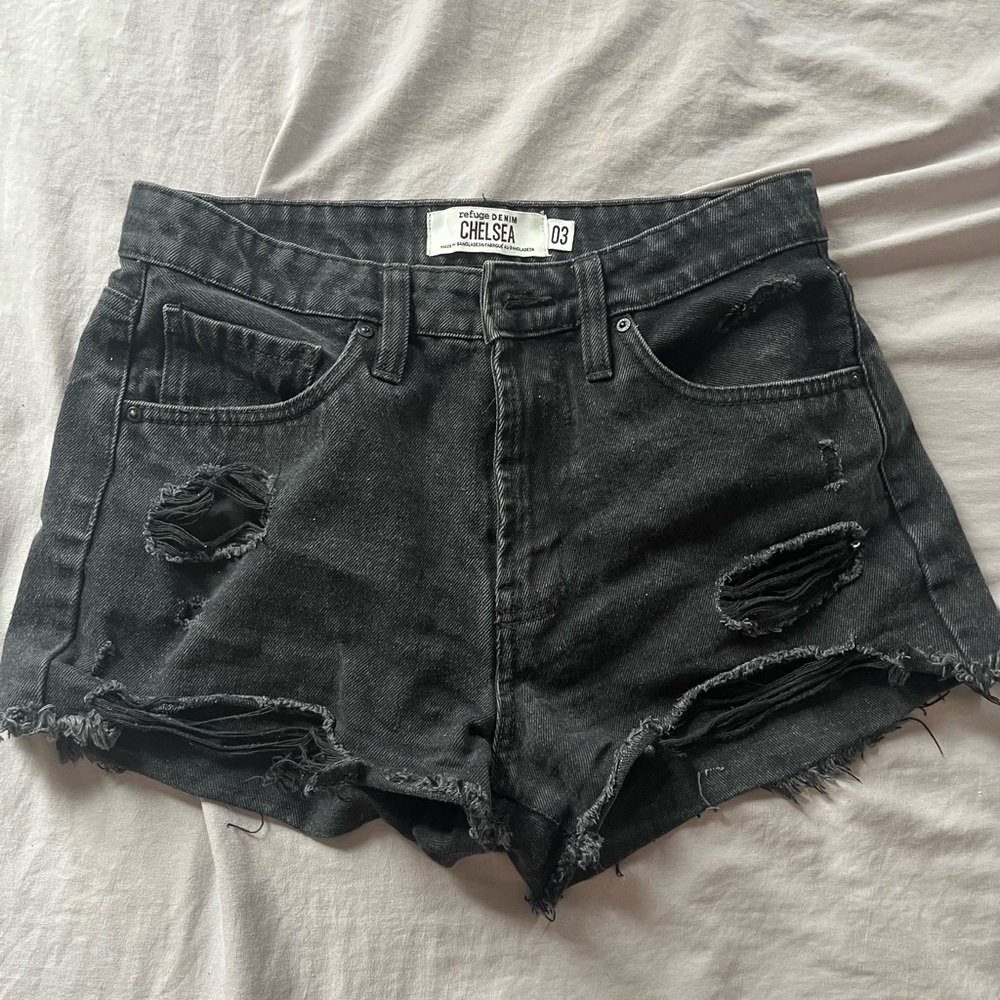 black jean shorts